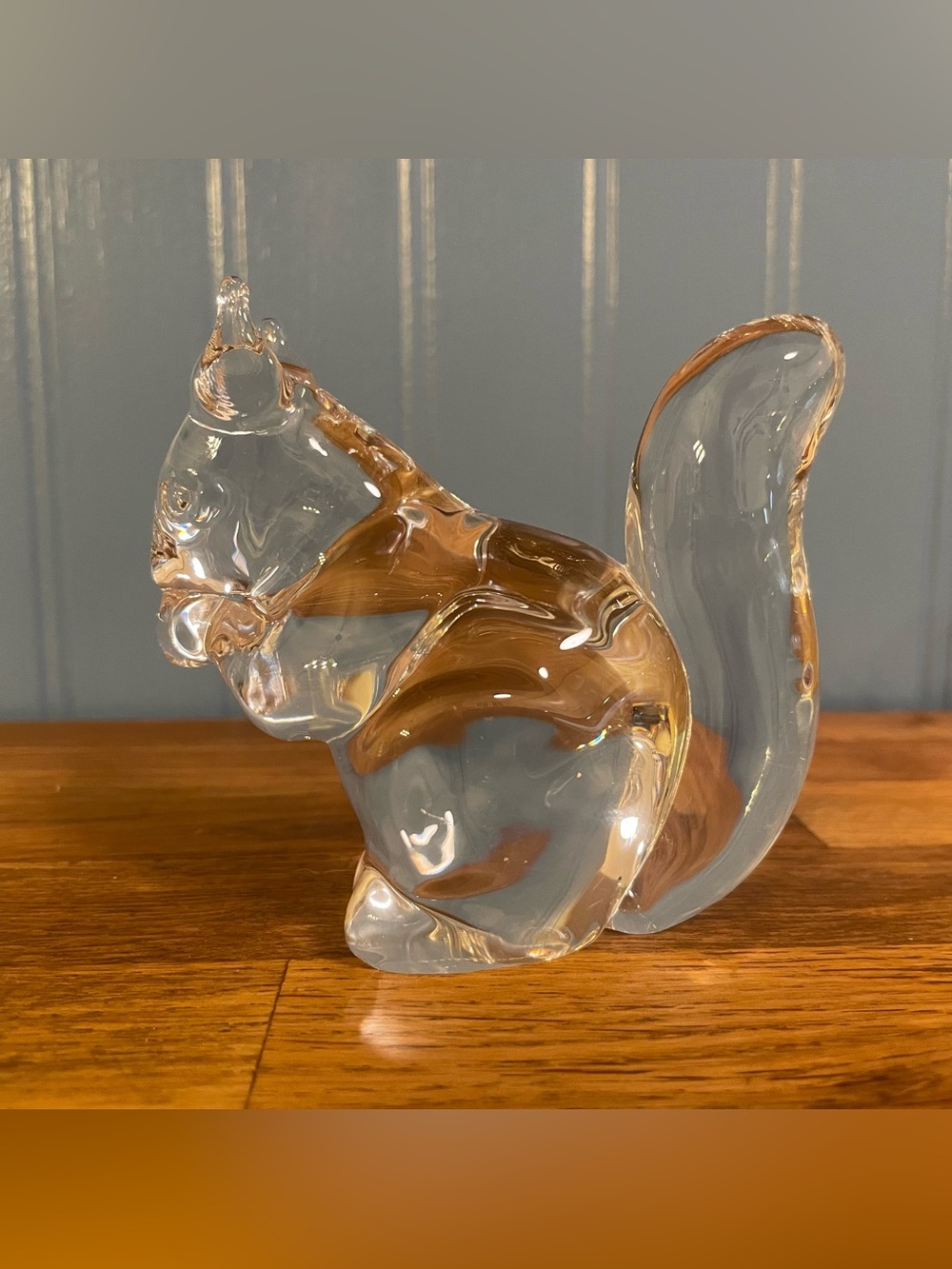 Hadeland Norway Lead Crystal Squirrel with Acorn Figurine/Paperweight